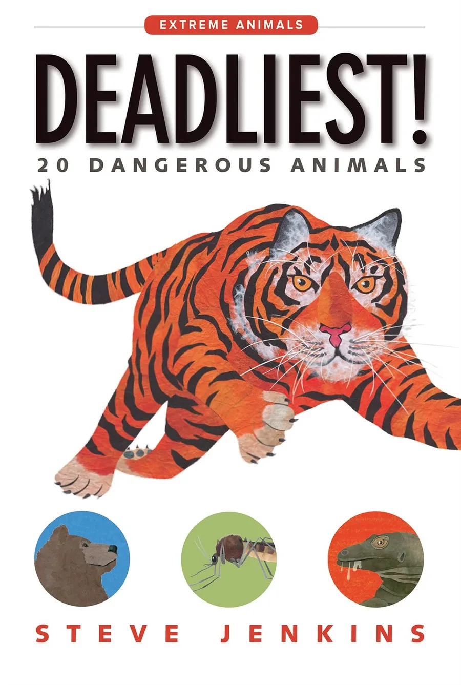 Cover of  Extreme Animals series Deadliest!: 20 Dangerous Animals (978-1-328-84170-4) Trickiest!: 19 Sneaky Animals (978-1-328-84195-7)